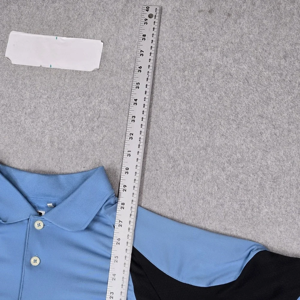 Adidas Men Polo L Light Blue Colorblock Climacool Activewear Logo Short Sleeve